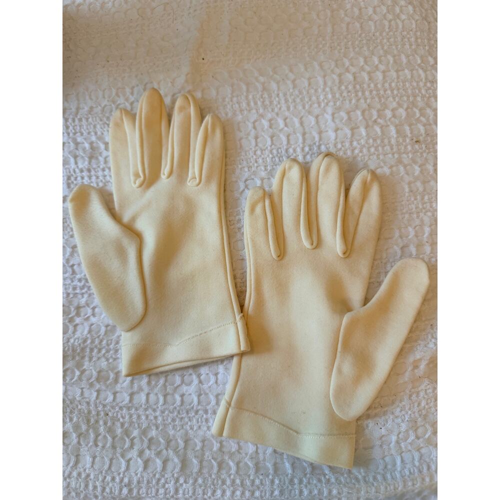 Vintage Cream Dress Gloves Women’s Scalloped Cuff Embroidered Bow Formal - Picture 11 of 14